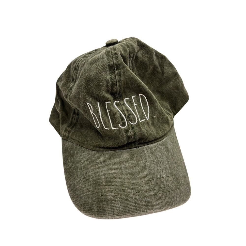 Rae Dunn Hat Men's One Size Olive Green Cotton Blessed Embroidered